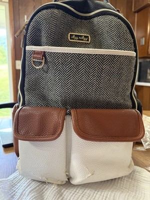 Itzy Ritzy Diaper Bag Large Boss Backpack Bottle Pocket Herringbone Coffee Cream