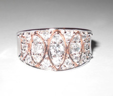 Diamonique  Simulated Diamond Band Ring Sterling Silver&Rose Gold--size S (QVC )