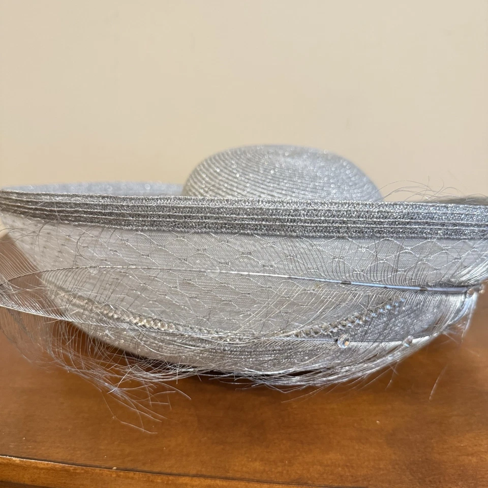 VTG Silver Couture Hat by Donna Vina Embellished Rhinestones Church Derby - Image 2 of 4