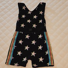 More Than Magic Girls M 7/8 Black Gymnastics Leotard Stars Stripes Sleeveless