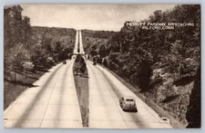 Old Cars On Merritt Parkway Approaching Milford CT Connecticut Vintage Postcard