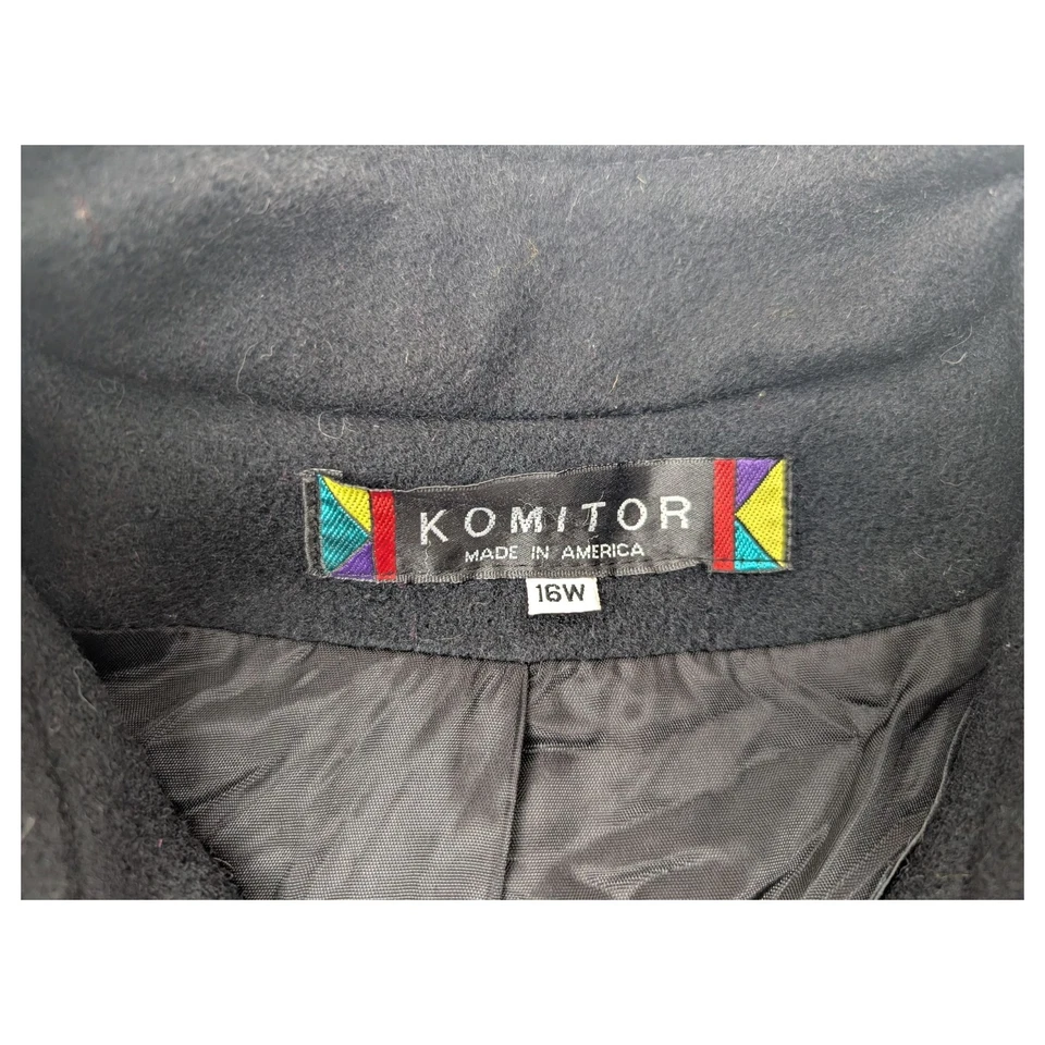 KOMITOR Vintage 80s Women’s 16W Coat Wool Color Block Button Up Long Overcoat - Image 3 of 4