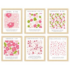 bqw Floral Bible Verse Wall Art Set of 6 Unframed 11x8.5 Scripture Prints