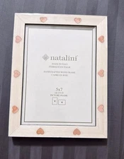 Natalini Wood Marquetry Picture Frame 5 X 7 Handcrafted Ivory/ Pink Hearts