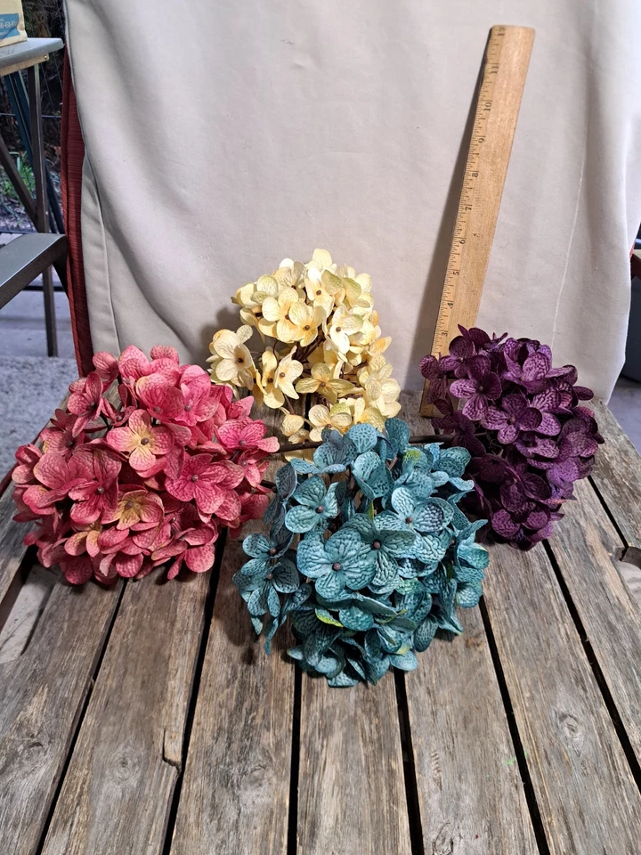 Artificial Hydrangea Flowers 4 Bundles Purple, Pink, Teal & Yellow #4797L473 - Image 4 of 4
