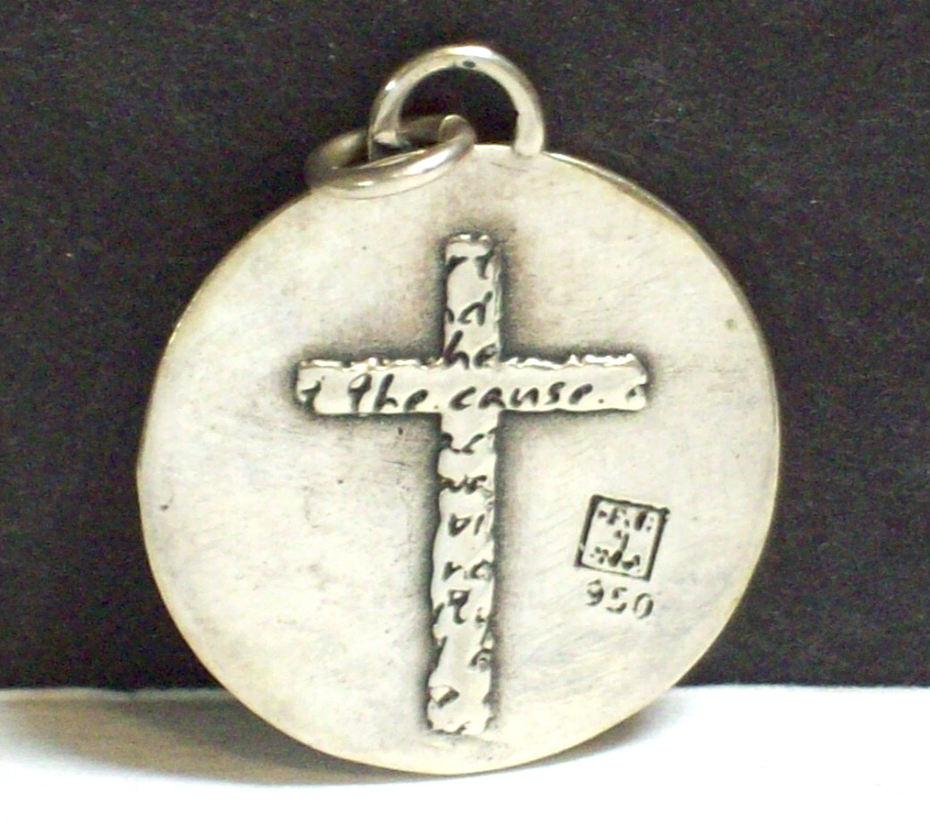 Fine Silver 950 Cross Pendant Charity is a Virtue Circle  Charm Kevin N Anna