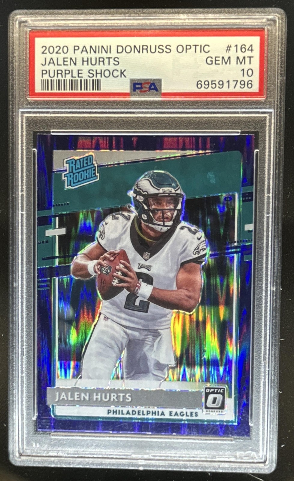 2020 Panini Donruss Optic Jalen Hurts Purple Shock Prizm RC #164 Eagles PSA 10