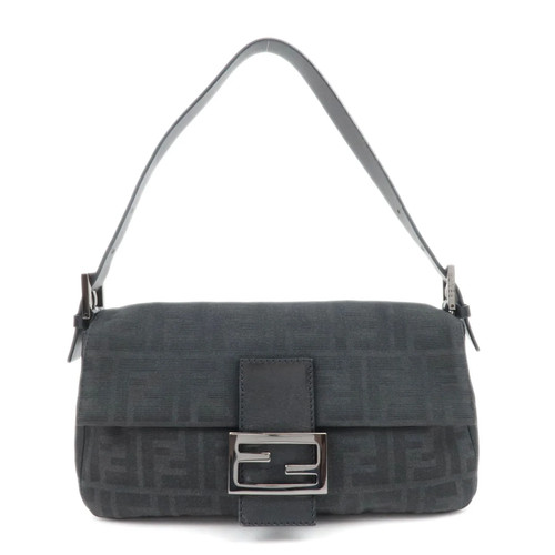 FENDI Zucca Mamma Baguette Canvas Leather Shoulder Bag Black 8BR000 Authentic