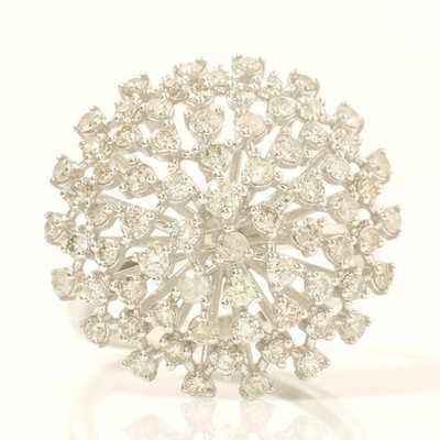 1.52ct Natural Diamond Floral Dome Cluster Ring 14K Gold Statement Jewelry