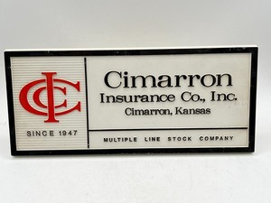 Vintage KCS Industries Cimarron Insurance Co. Cimarron, Kansas KS Plastic Sign