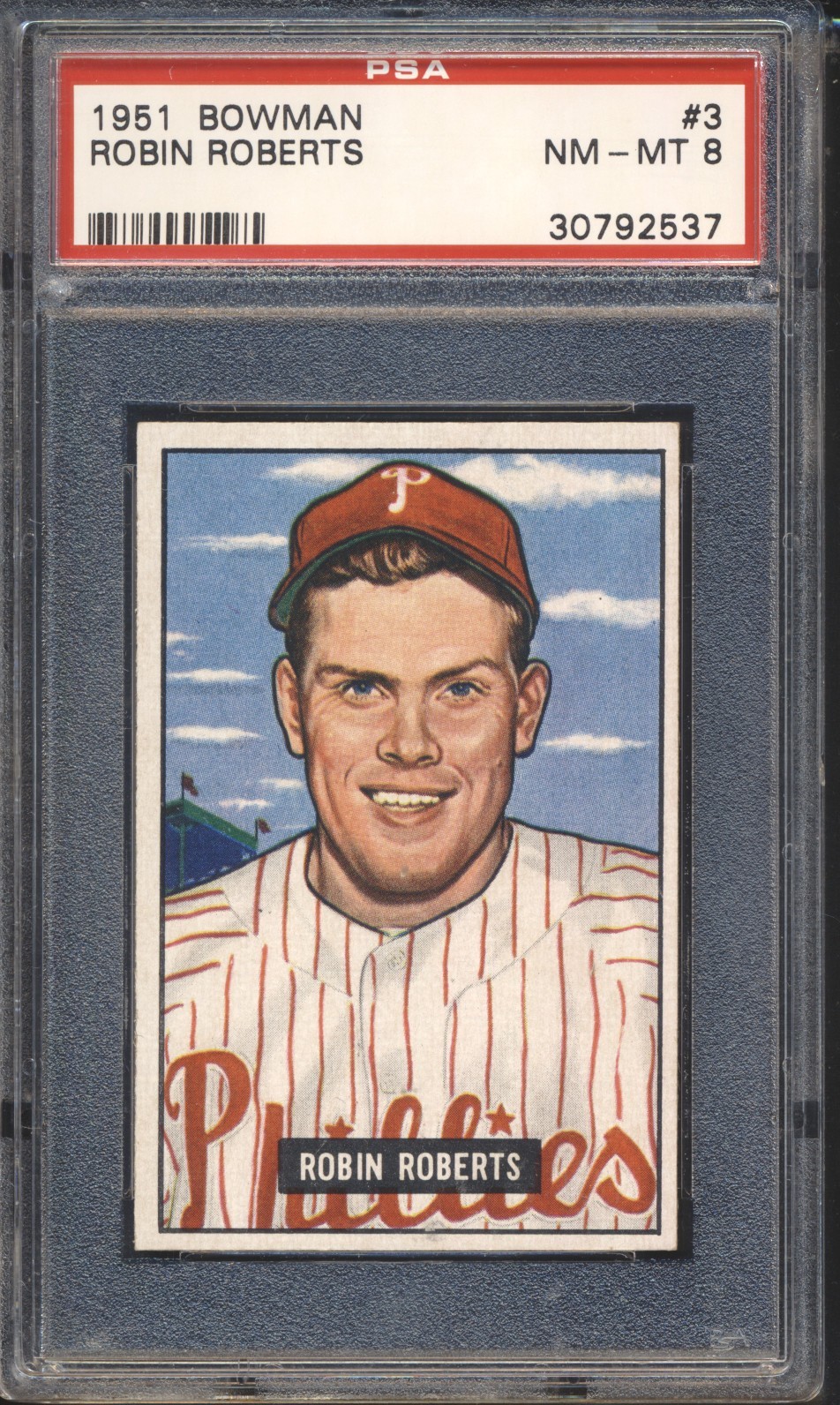 1951 Bowman Baseball Robin Roberts #3 PSA 8 PHILLIES NM-MT HOF (PSA SET BREAK)