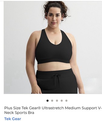 Womens Plus 3X Tek Gear Sports Bra NWT Medium Impact Racerback Wicking Black
