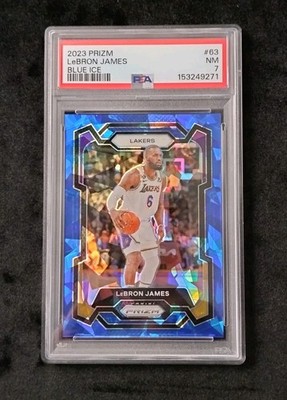 2023-24 Panini Prizm #63 LeBron James Lakers Blue Ice /125 PSA 7