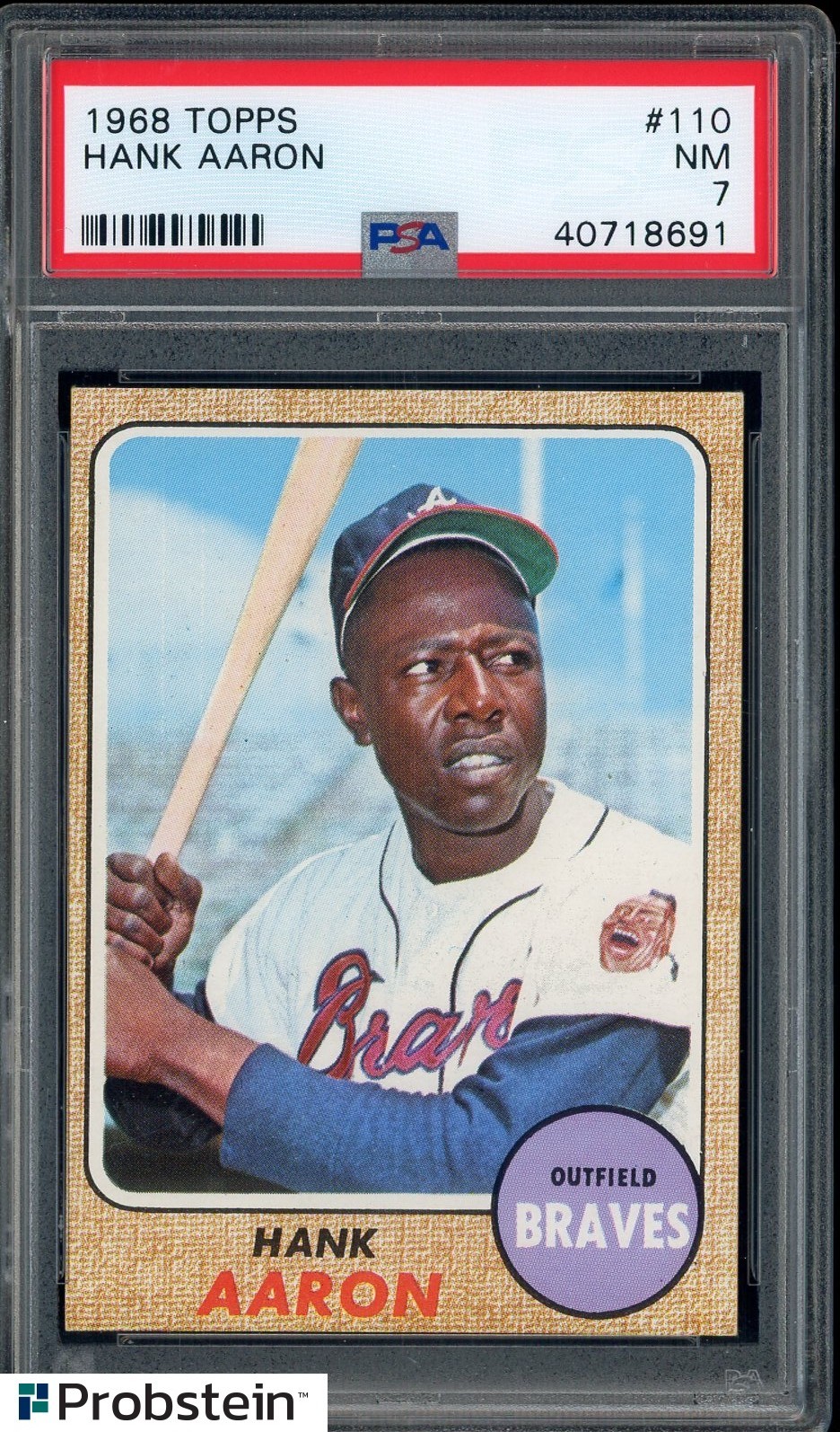 1968 Topps #110 Hank Aaron Atlanta Braves HOF PSA 7 NM view 1