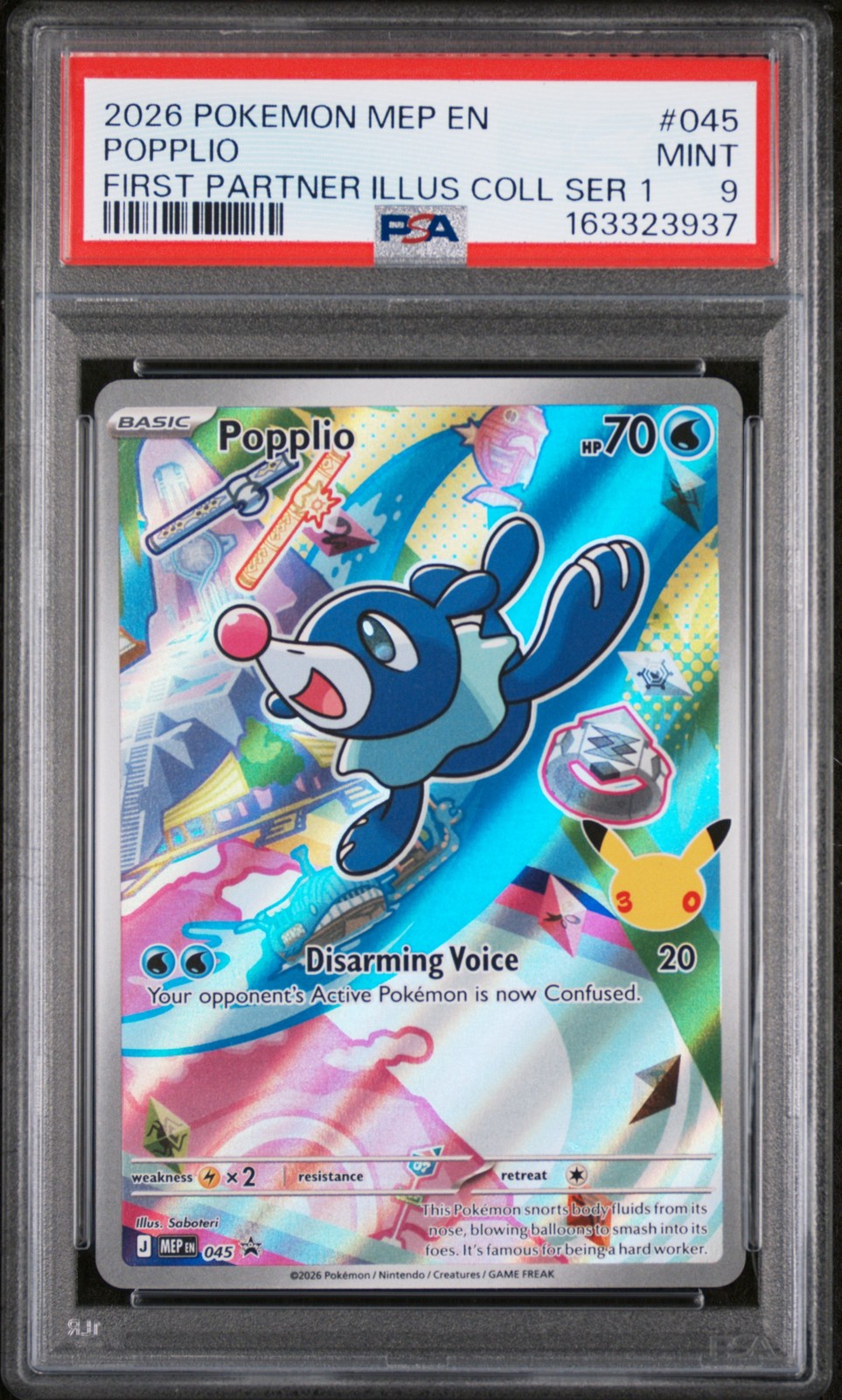 2026 POKEMON MEP FIRST PARTNER ILLUSTRATION COLLECTION #045 POPPLIO PSA 9
