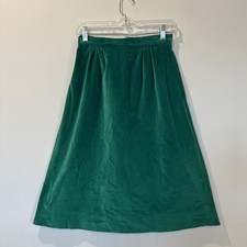 Vintage Green Velvet Knee Length Skirt Back Zip Small Holiday Christmas