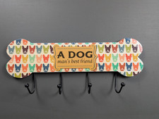 Dog Bone Wall Hook Rack Leash Holder "A Dog Man  s Best Friend" 4 Hooks 16"
