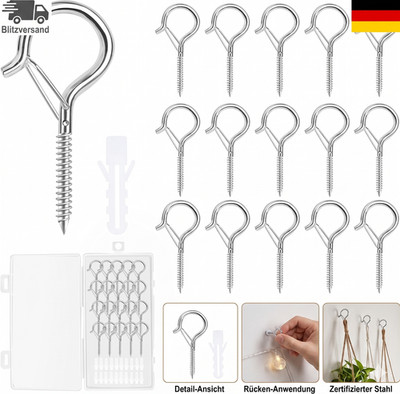VMUTGA 20 Stück Schraubhaken Edelstahl, Haken zum Schrauben mit Sicherung, Haken