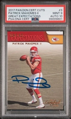 PATRICK MAHOMES SIGNED 2017 PANINI DONRUSS CERTIFIED CUTS ROOKIE AUTO 10 PSA 9