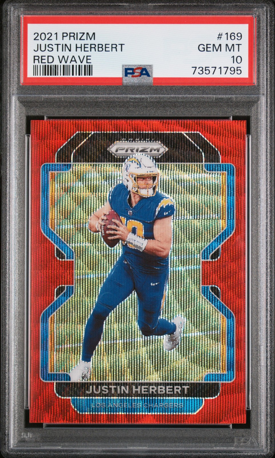 2021 PANINI PRIZM #169 JUSTIN HERBERT RED WAVE /149 PSA 10 GEM MT