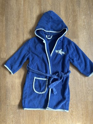Playshoes Bademantel Haifisch Blau Jungen Gr. 98 / 104 mit Kapuze 100% Baumwolle
