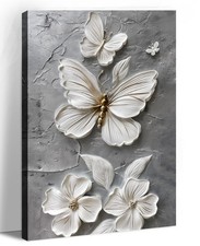 Canvas Wall Art Butterfly Wall Decor White Flower Picture Gray Poster Animal ...
