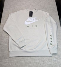 NIKE Air Sweatshirt Large Mens Beige Green Crewneck Logo Fleece Light Bone