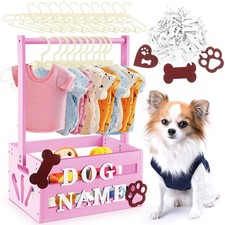 20 x 13 x 9 Wooden Dog Closet Pet Wardrobe Crate Box with Hanging Rods and Pe...