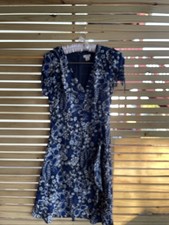 J. Crew Navy Royal Blue Floral Faux Wrap Ruffle Dress 00