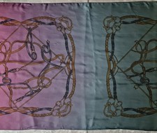 SCARF VINTAGE AUTHENTIC EQUESTRIAN HORSE HARNESSES BLUE PINK COTTON LONG WOMENS