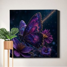 Butterfly Floral Wall Art Purple Pink Fantasy Insect Decor