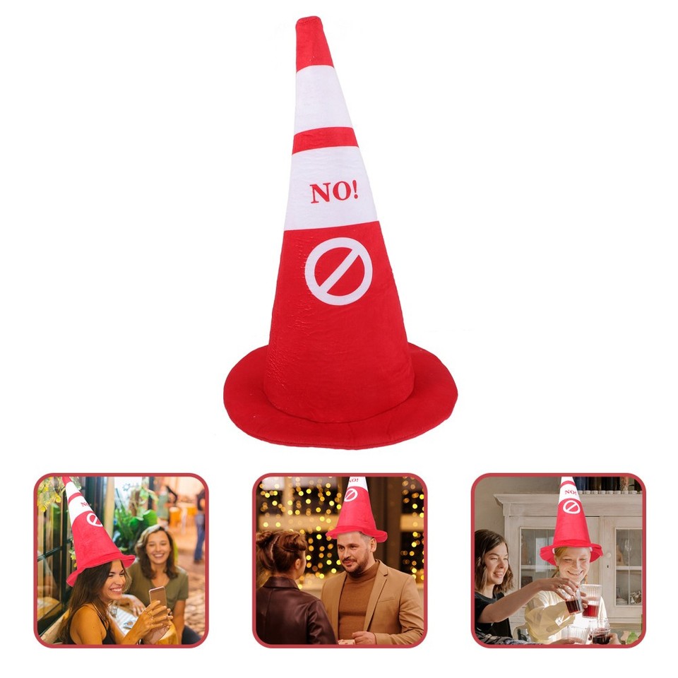 Red Day Prop Durable Plush Traffic Cone Hat Red Lightweight Party and Photo Prop ...