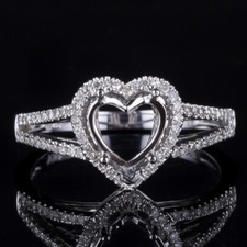 0.3CT Diamonds Heart Cut 10x10mm Semi Mount Jewelry Solid 10K White Gold Ring
