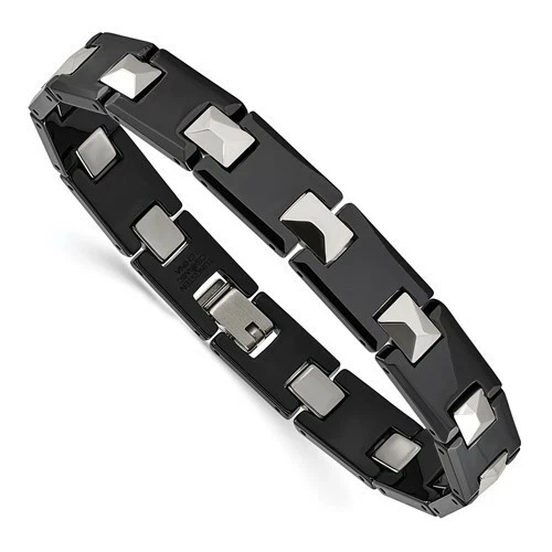 *NUEVO* Pulsera Cincel Tungsteno Pulido y Cerámica Negra TUB128-8.5 Foto 3 de 3