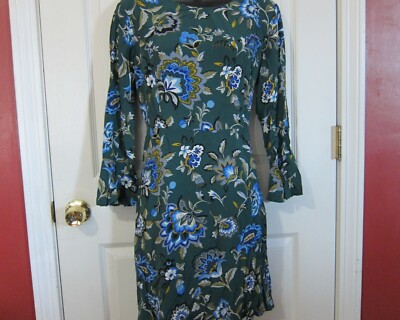 Old Navy Floral Green Dress For Women 3/4 Flare Sleeve 12 - Pre-owned | eBay