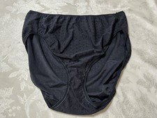 Vtg NWOT VANITY FAIR 13033 Satin Embroidered Dots Hi-Leg Sz 9 Black Panties 23