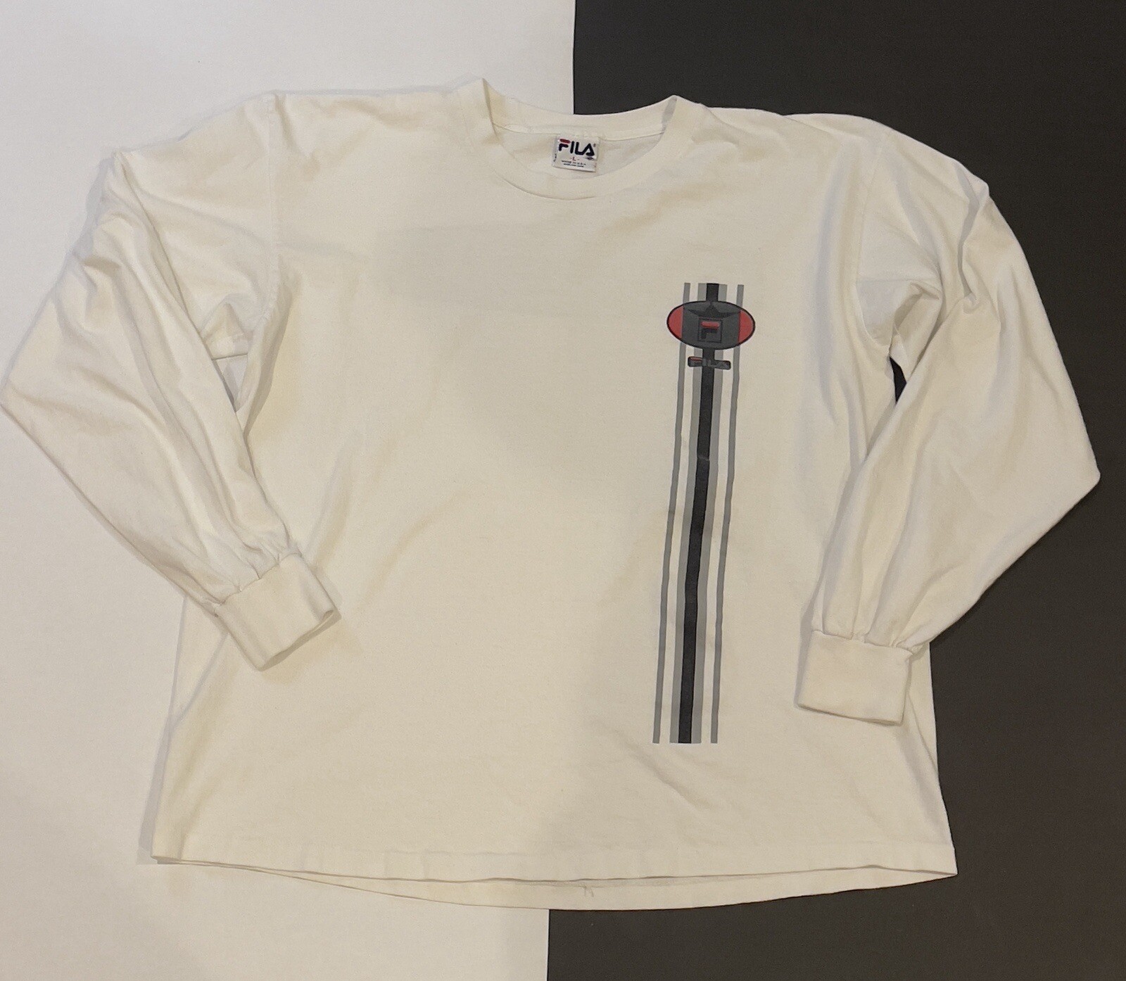 T shirt vintage FILA Italia bianca manica lunga uomo grande logo L