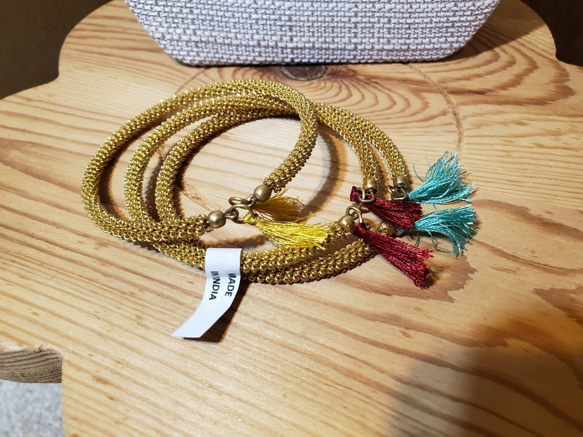 Sona Cuff Bracelets set of gold tone with tassels Artisan Fair