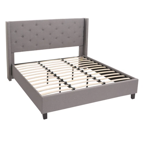 Polsterbett HWC-N59, Bett Bettgestell mit Lattenrost, Massivholz Stoff 180x200cm - Bild 3 von 17