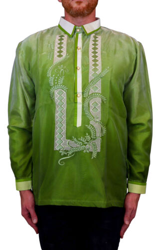 Kids Barong Tagalog Green Formal Dress Shirt Embroidered Filipino National Costu - Picture 1 of 7