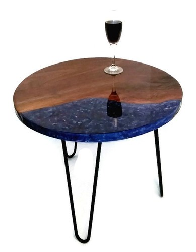 River Table Black Walnut and Metallic Blue Wave - Picture 3 of 4