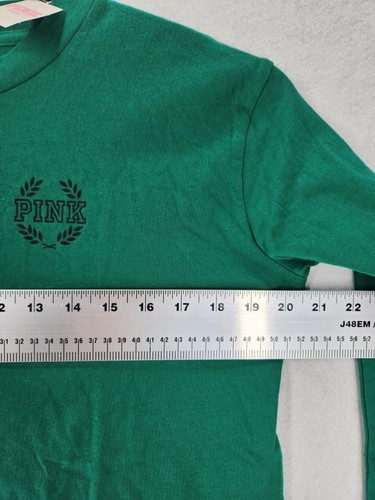 New Victorias Secret PINK Pullover Logo Crew Neck Crop Top Long Sleeve Green XS - Picture 6 of 10