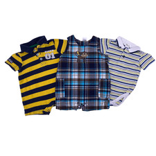Lot of 3 One Piece Romper Baby Boy Size 6 mos Stripe Plaid Carters First Moments