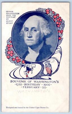 1906 UNITED CIGAR STORES CO GEORGE WASHINGTON BIRTHDAY SOUVENIR THICK POSTCARD