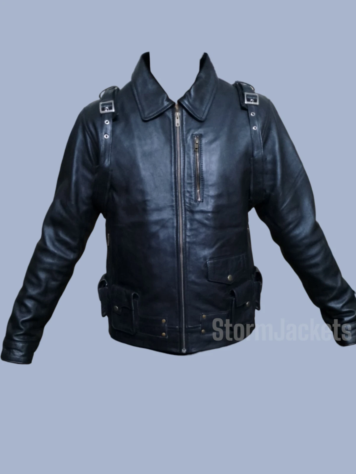 Thunderbolts Black Leather Jackets, Bucky Barnes Cosplay Jacket with Holster