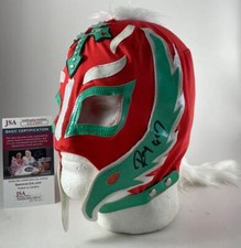 WWE Rey Mysterio Signed Luchador Mask Red White Green WrestleMania JSA COA