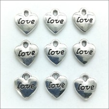 100pcs love heart Antique Silver Charms Pendants For Earrings Necklace Bracelet