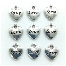 100pcs love heart Antique Silver Charms Pendants For Earrings Necklace Bracelet