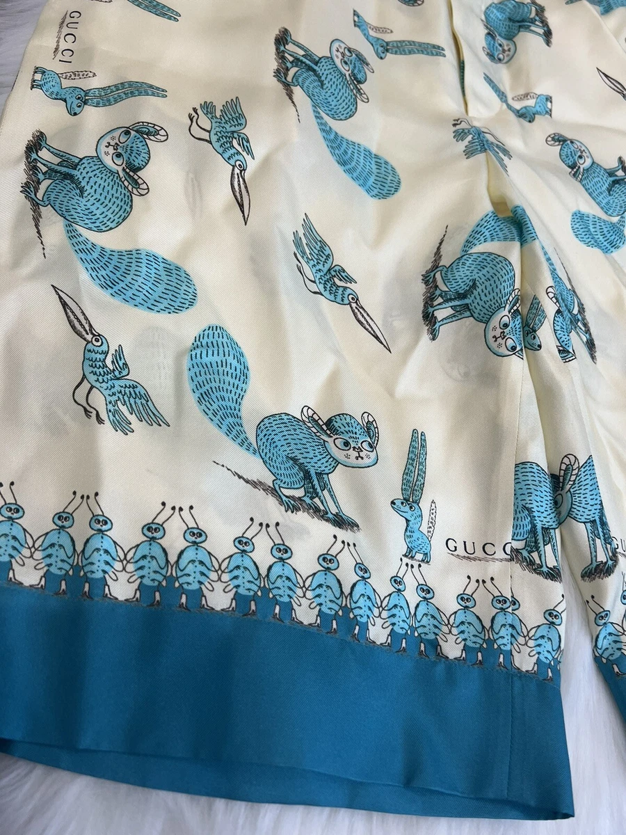 Gucci Off-White & Blue Freya Hartas Edition Silk Shorts | eBay