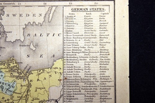 1852 Antique Map Germany Switzerland Northern Italy City Populations Mitchell's - 第 3/8 張圖片